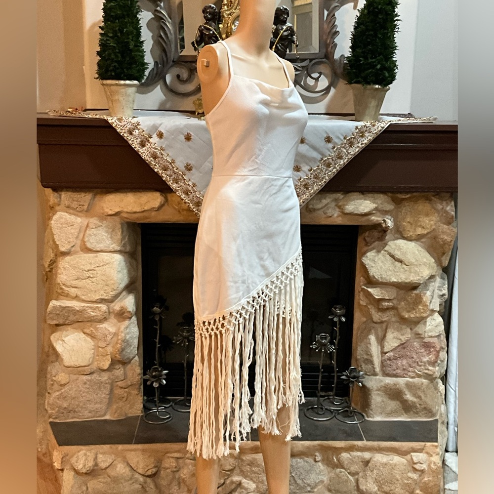 Elegant Cream Fringe with tassel details summer/ beach dress M - Picture 10 of 13